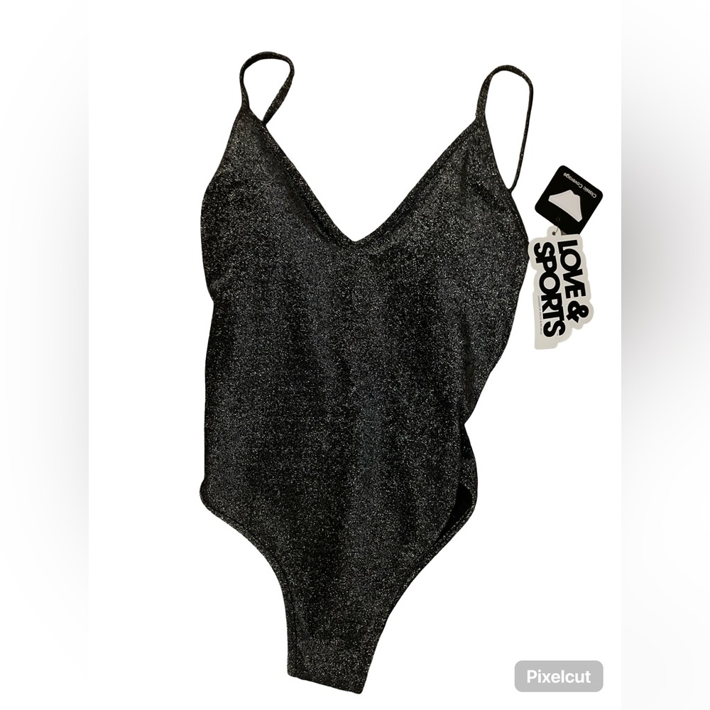 💫NWT🔖 Love & Sports Medium Black Sparkle 1-Piece Bathing Suit